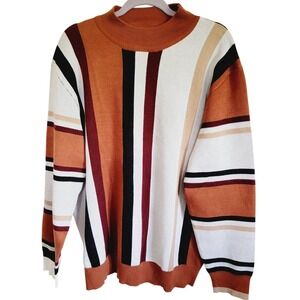 Grace Karin XL Men's Sweater Striped‎ Browns Black White High Neck LS NWT RV $80